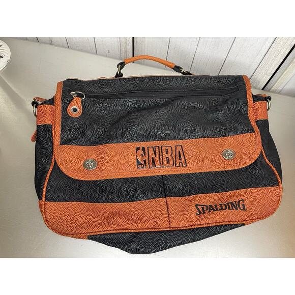 Vintage NBA Spalding Leather Basketball Grip Bag Laptop Messenger Top Handle